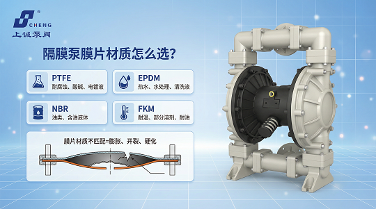 隔膜泵膜片材質(zhì)怎么選？PTFE、EPDM、NBR、FKM適用介質(zhì)與選型要點(diǎn)